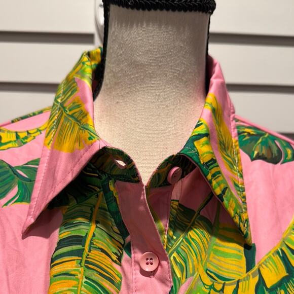 SHEIN NWOT Tropical colorful Leaf Printed Button Down Shirt in 100% Cotton - Picture 5 of 12